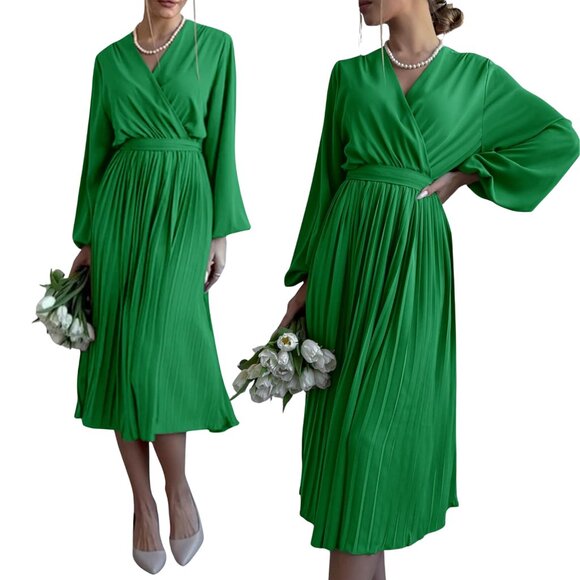 Prettygarden Women's Midi Long Puff Sleeve Flowy Green Dress - Size‎ XXL - Picture 2 of 11